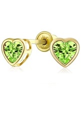 nice little heart cz light green childrens birthstone earrings